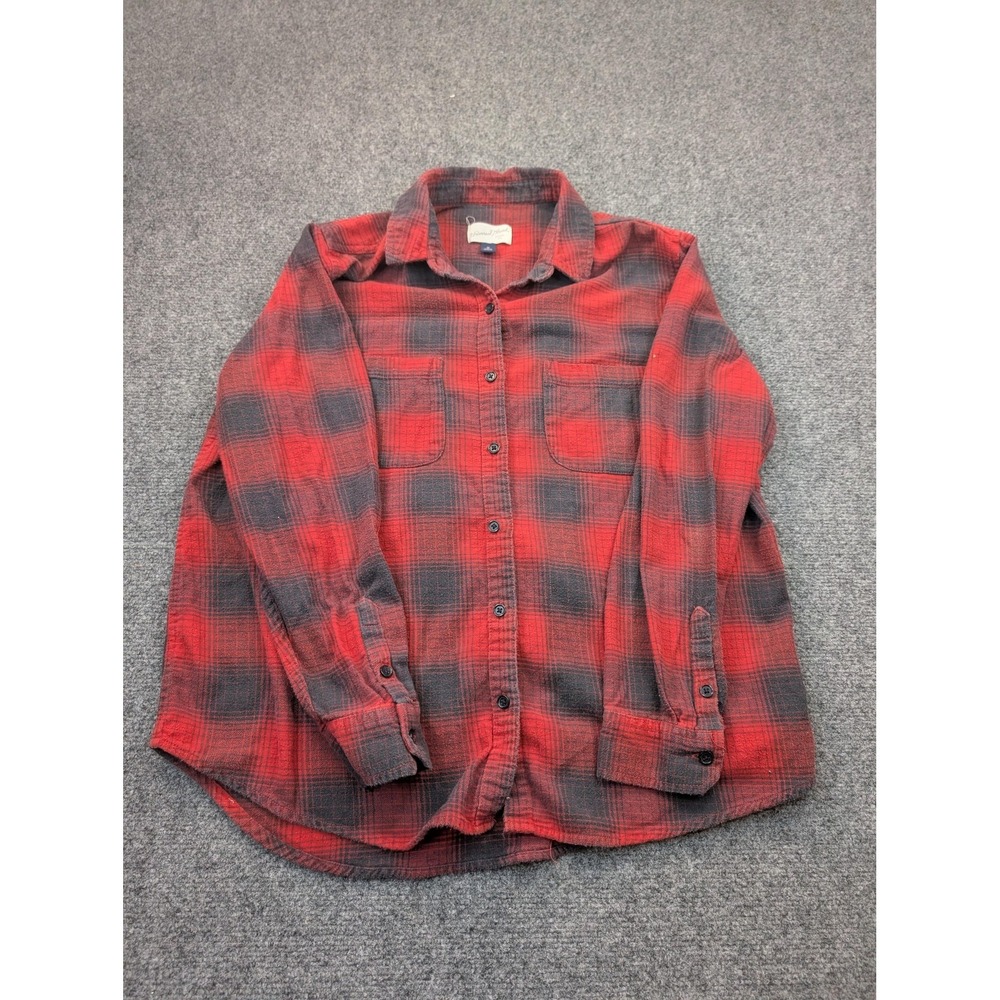 Universal Thread Goods Co. Shirt Womens M Red Plaid Flannel Button-Up Pockets